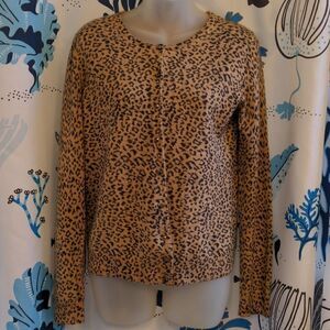 Calvin Klein Leopard Print Wool Blend Cardigan Sweater Sz M